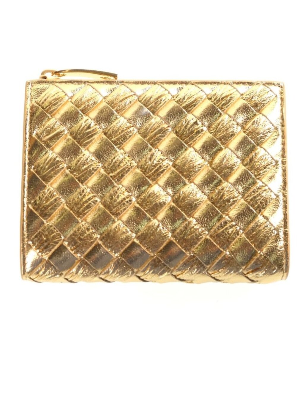 Bottega Veneta Intrecciato Bifold Wallet Compact Coin Purse Gold Leather